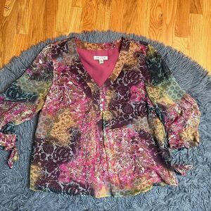 Vintage Coldwater Creek Multicolor Silk Blouse Size L